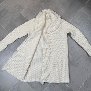 Cocogio Cozy Cream Cable Knit Sweater with fringe open cardigan women’s medium
